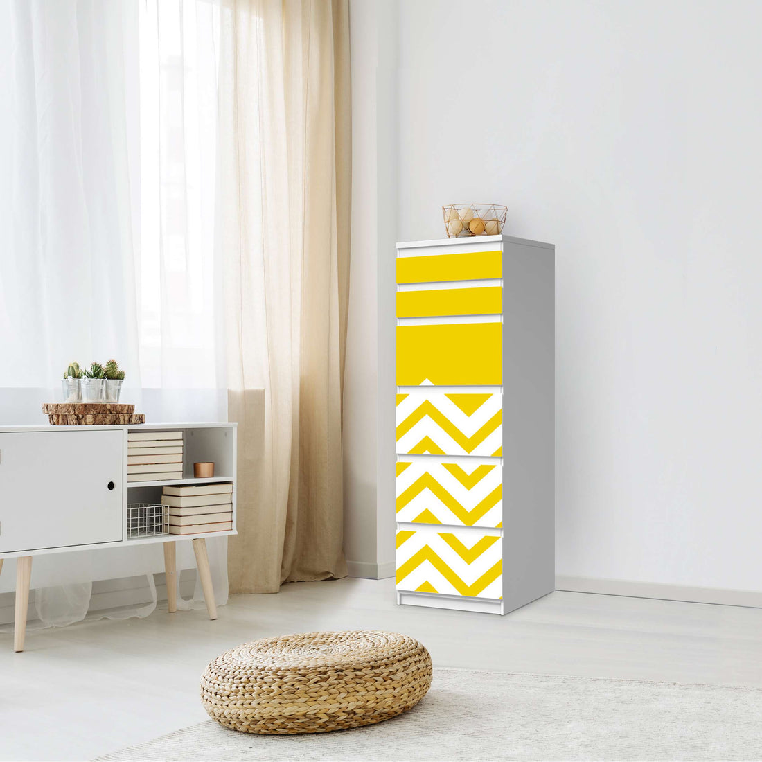 Klebefolie Gelbe Zacken - IKEA Malm Kommode 6 Schubladen (schmal) - Schlafzimmer