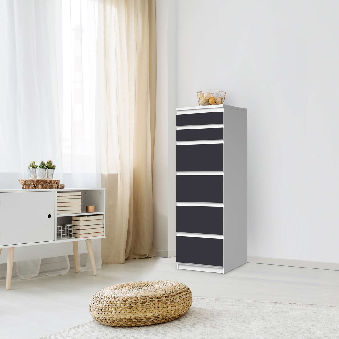 Klebefolie Grau Dark - IKEA Malm Kommode 6 Schubladen (schmal) - Schlafzimmer
