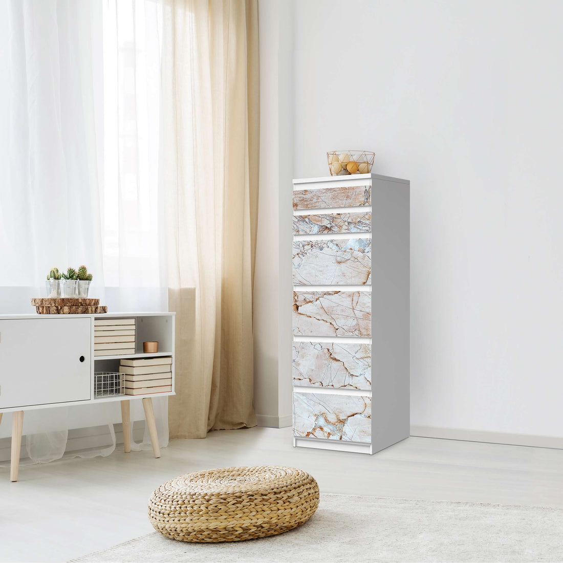 Klebefolie Marmor rosa - IKEA Malm Kommode 6 Schubladen (schmal) - Schlafzimmer