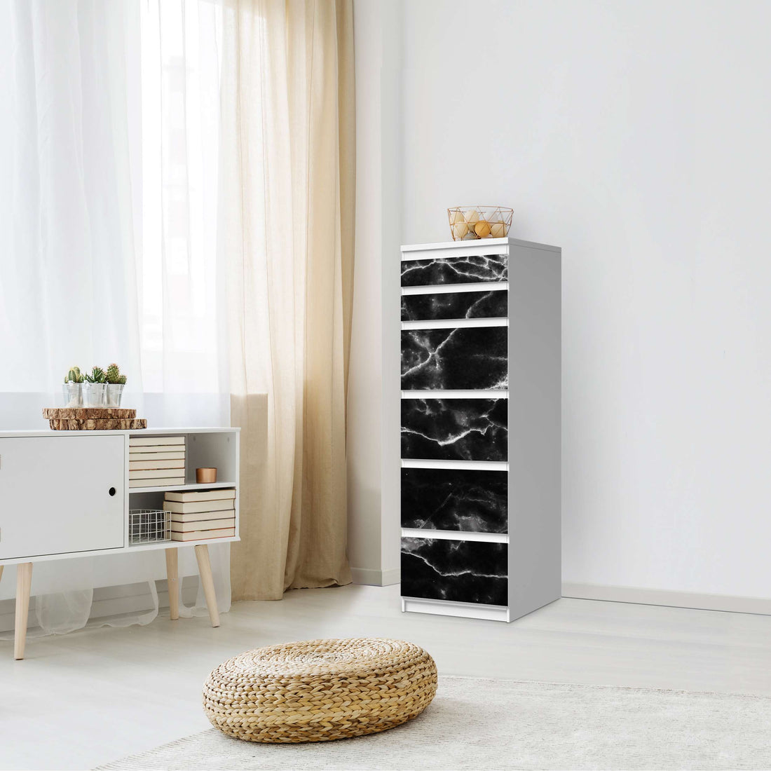 Klebefolie Marmor schwarz - IKEA Malm Kommode 6 Schubladen (schmal) - Schlafzimmer