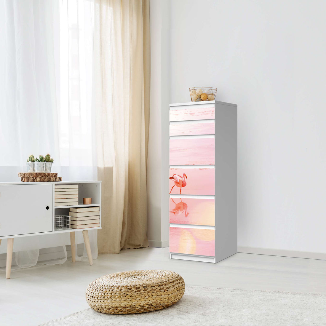 Klebefolie Mr. Flamingo - IKEA Malm Kommode 6 Schubladen (schmal) - Schlafzimmer