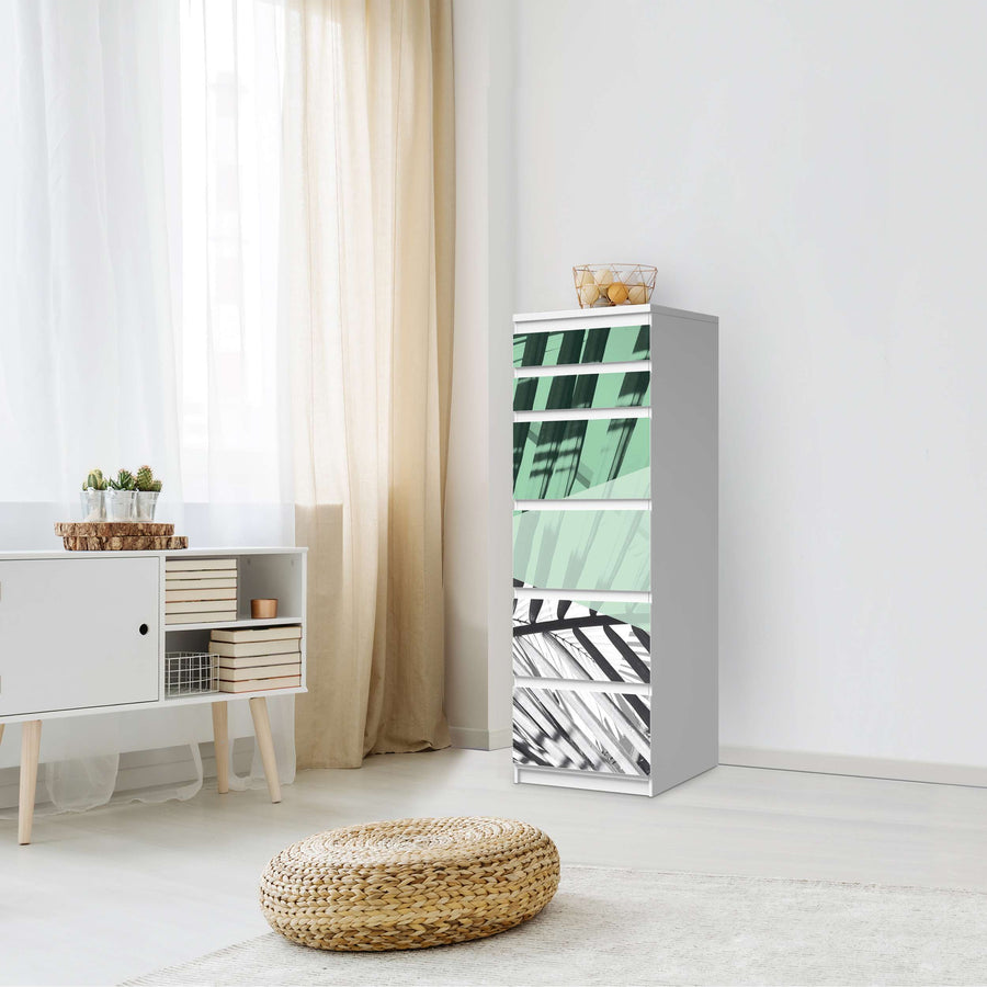 Klebefolie Palmen mint - IKEA Malm Kommode 6 Schubladen (schmal) - Schlafzimmer