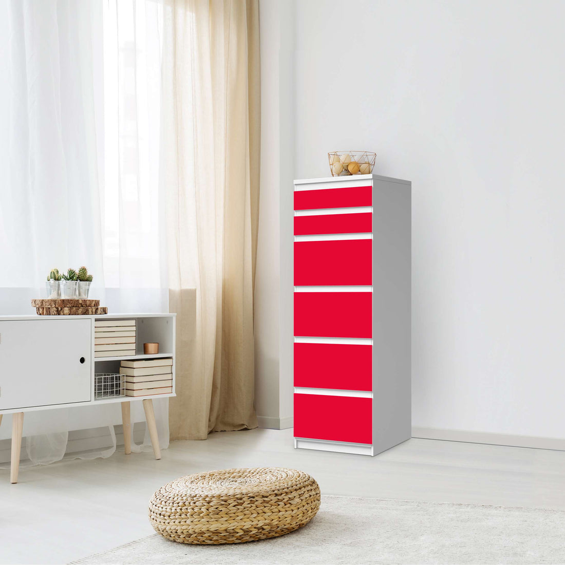 Klebefolie Rot Light - IKEA Malm Kommode 6 Schubladen (schmal) - Schlafzimmer