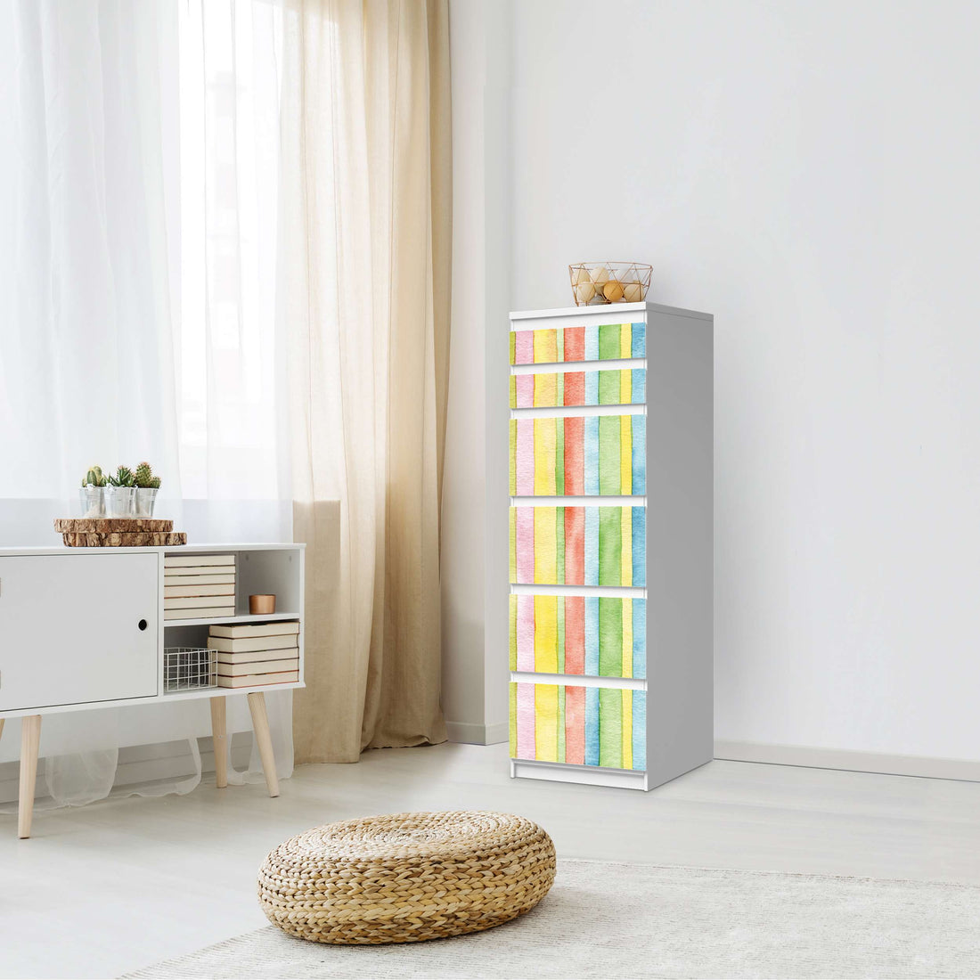 Klebefolie Watercolor Stripes - IKEA Malm Kommode 6 Schubladen (schmal) - Schlafzimmer