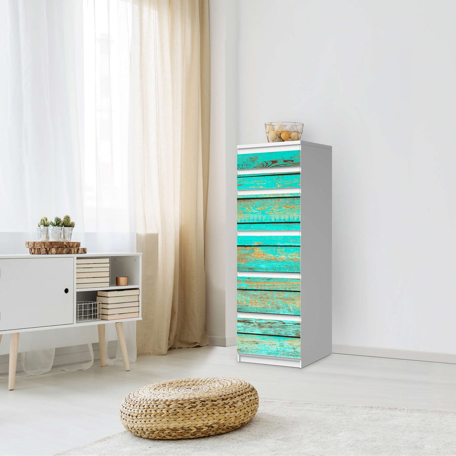 Klebefolie Wooden Aqua - IKEA Malm Kommode 6 Schubladen (schmal) - Schlafzimmer