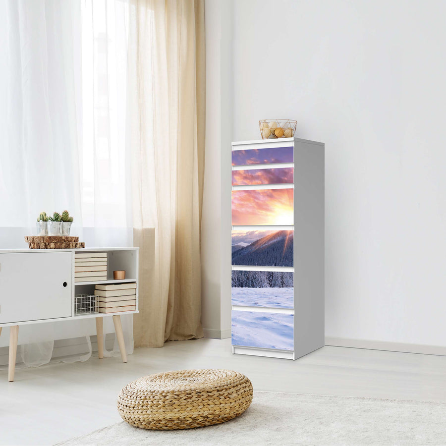 Klebefolie Zauberhafte Winterlandschaft - IKEA Malm Kommode 6 Schubladen (schmal) - Schlafzimmer