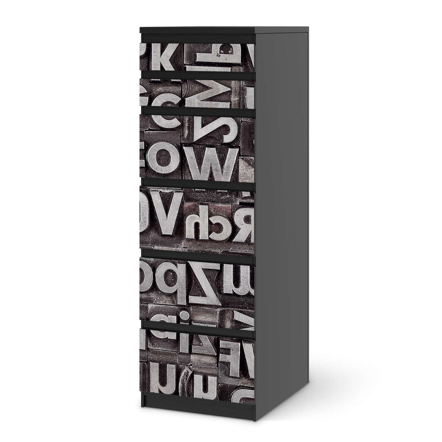 Klebefolie Alphabet - IKEA Malm Kommode 6 Schubladen (schmal) - schwarz