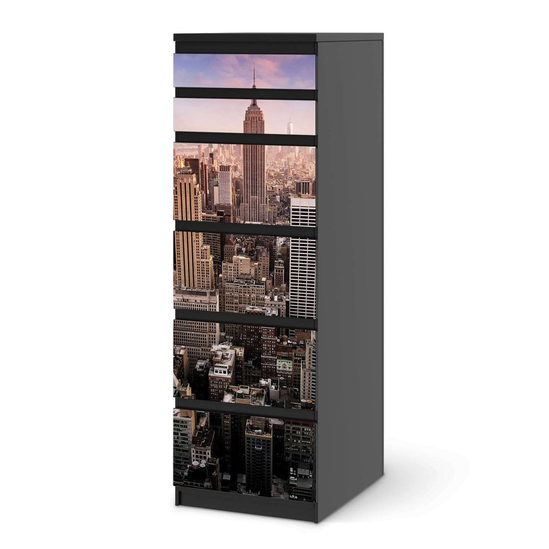 Klebefolie Big Apple - IKEA Malm Kommode 6 Schubladen (schmal) - schwarz