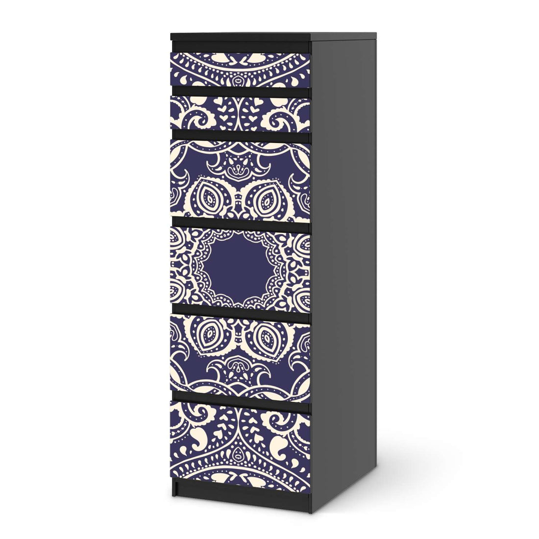 Klebefolie Blue Mandala - IKEA Malm Kommode 6 Schubladen (schmal) - schwarz