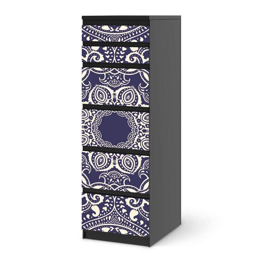 Klebefolie Blue Mandala - IKEA Malm Kommode 6 Schubladen (schmal) - schwarz