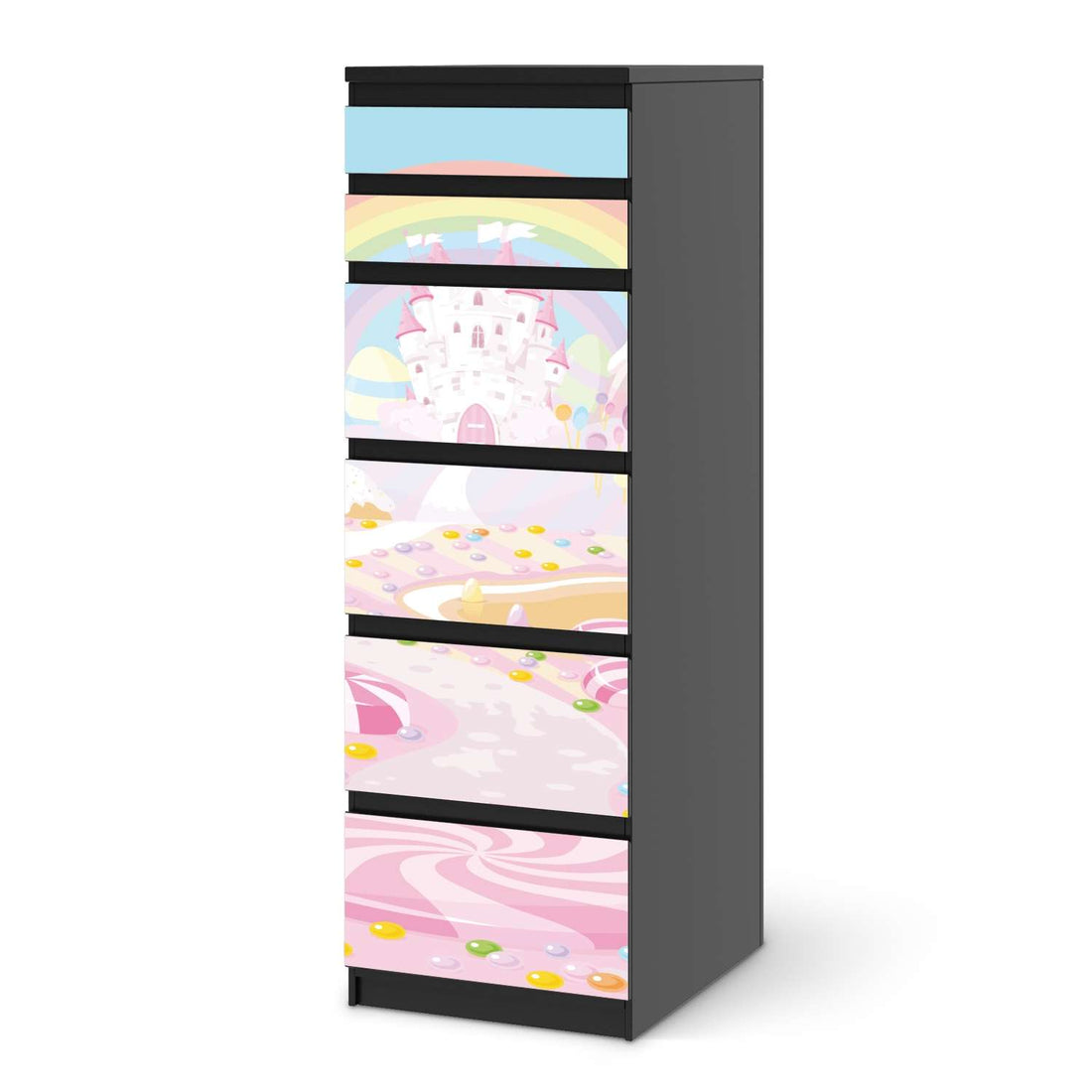 Klebefolie Candyland - IKEA Malm Kommode 6 Schubladen (schmal) - schwarz