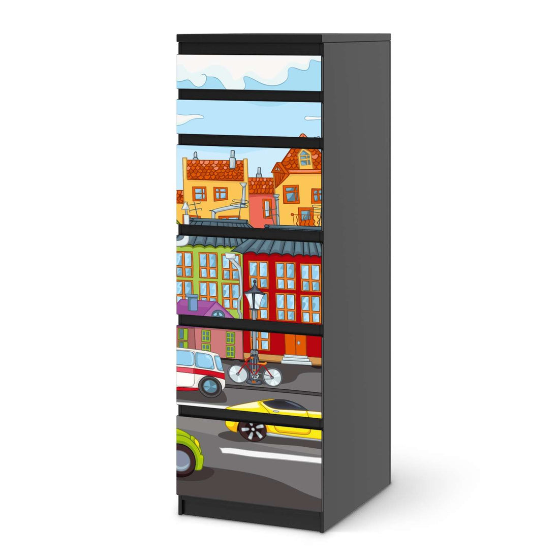 Klebefolie City Life - IKEA Malm Kommode 6 Schubladen (schmal) - schwarz