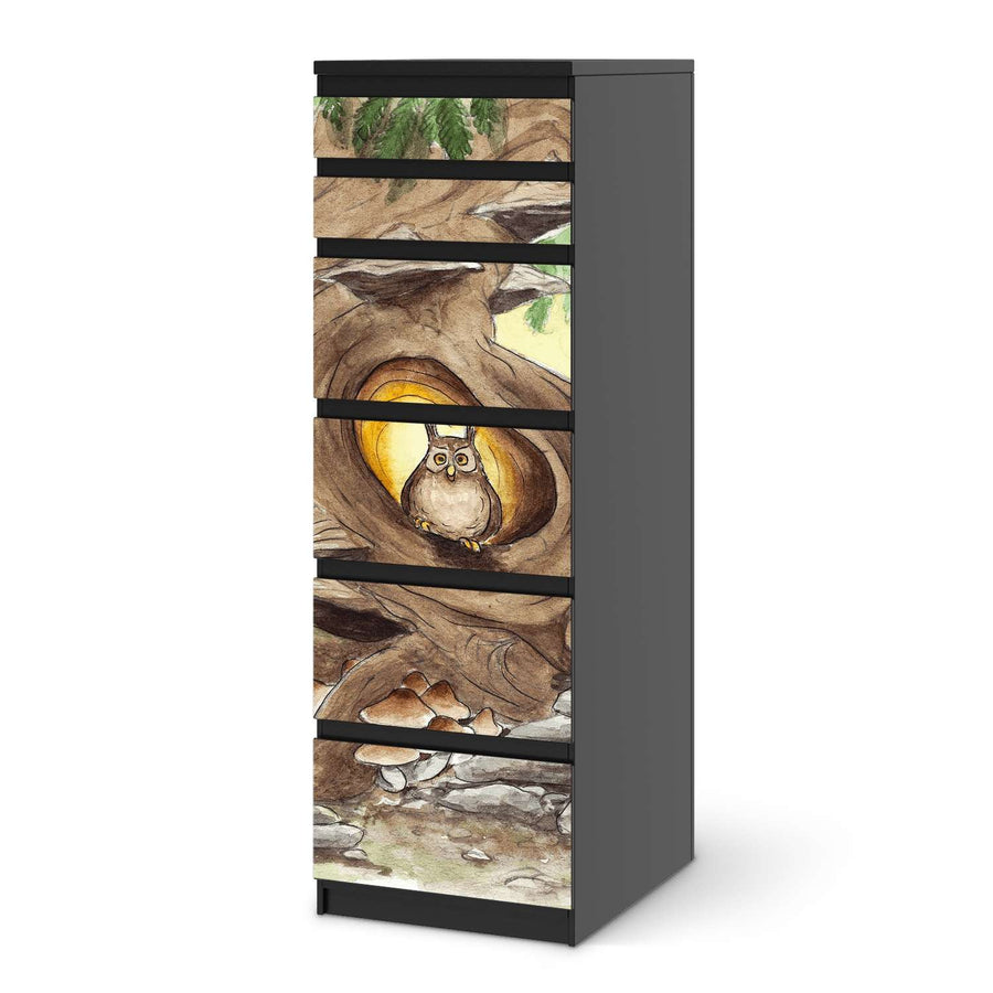 Klebefolie Eulenbaum - IKEA Malm Kommode 6 Schubladen (schmal) - schwarz