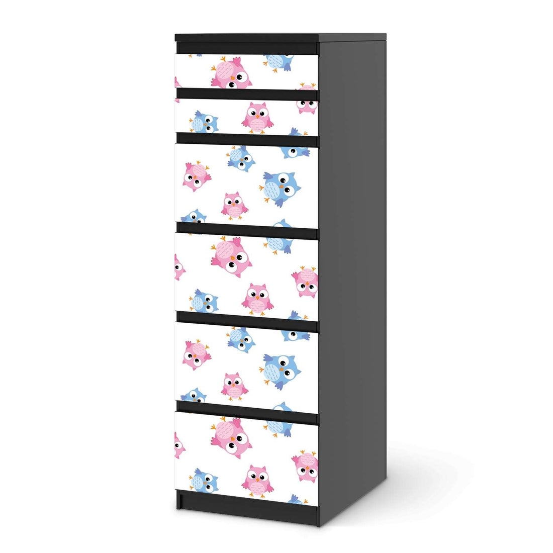 Klebefolie Eulenparty - IKEA Malm Kommode 6 Schubladen (schmal) - schwarz
