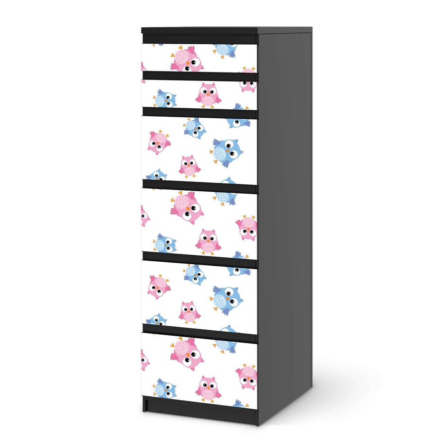 Klebefolie Eulenparty - IKEA Malm Kommode 6 Schubladen (schmal) - schwarz
