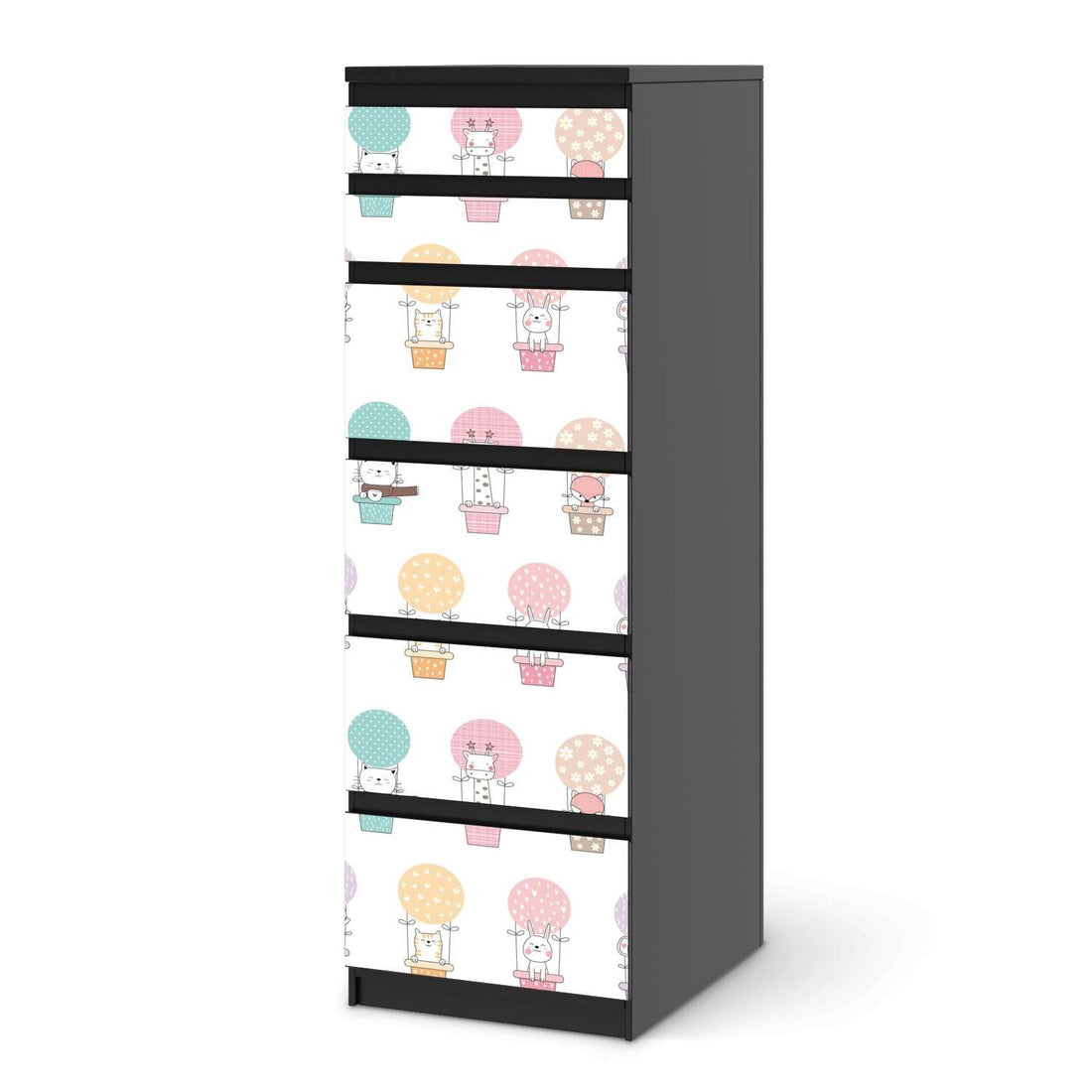 Klebefolie Flying Animals - IKEA Malm Kommode 6 Schubladen (schmal) - schwarz