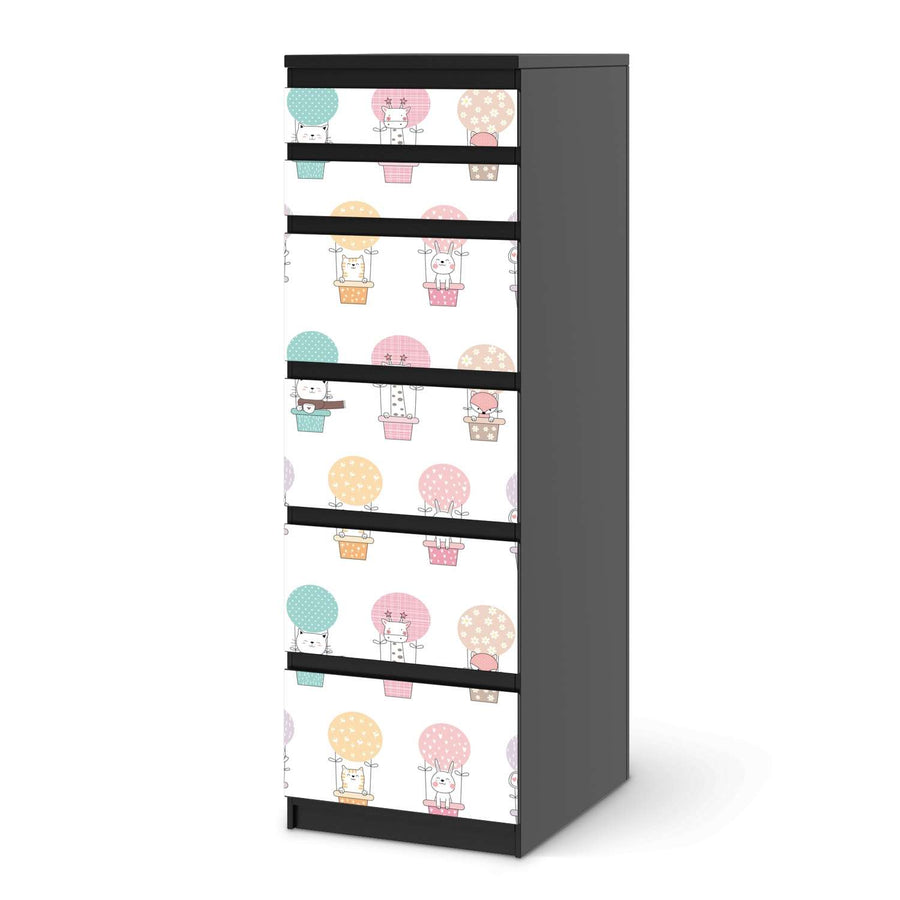 Klebefolie Flying Animals - IKEA Malm Kommode 6 Schubladen (schmal) - schwarz