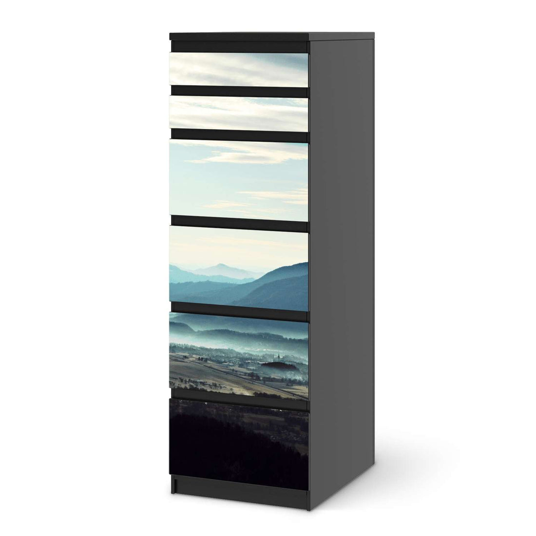 Klebefolie Fog Village - IKEA Malm Kommode 6 Schubladen (schmal) - schwarz