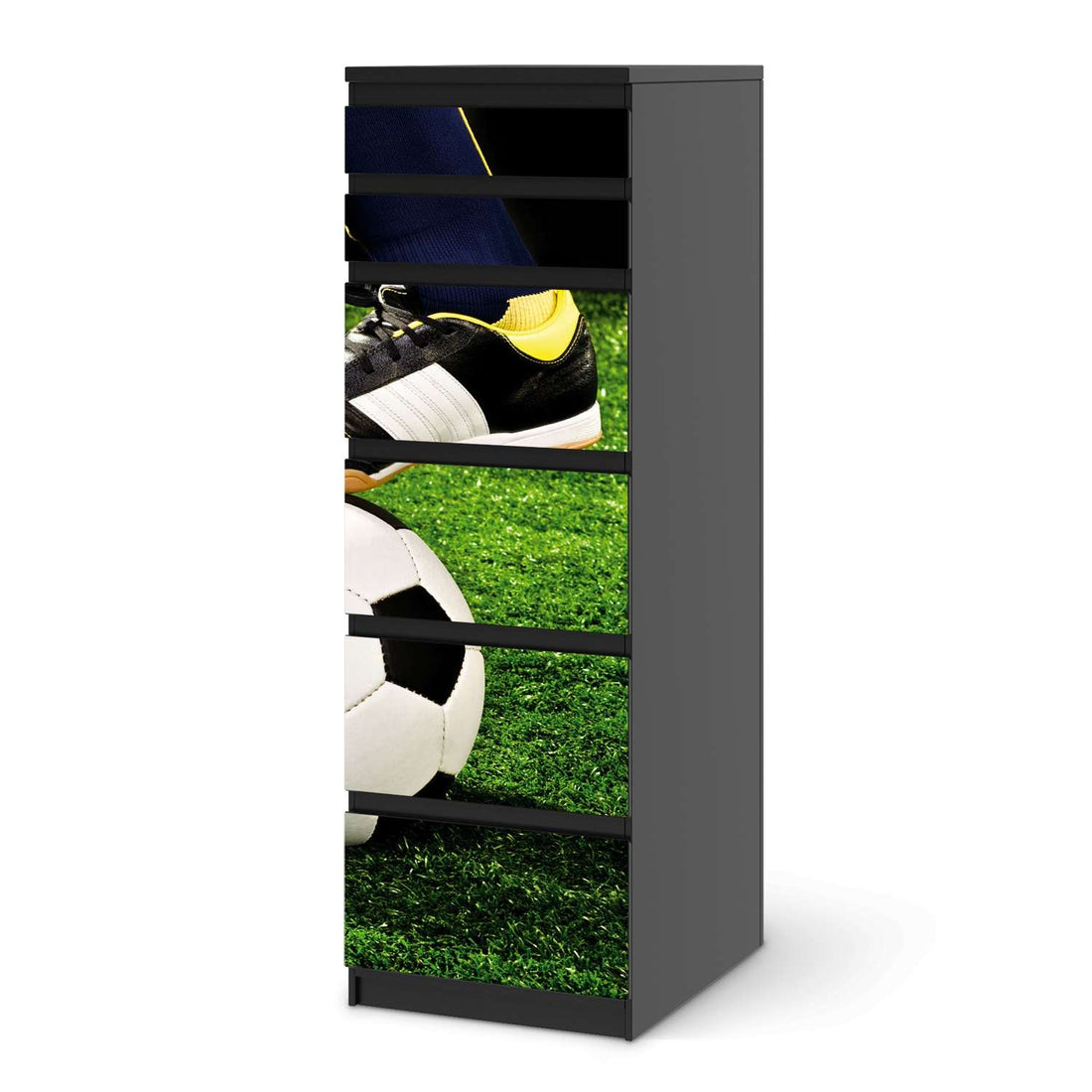 Klebefolie Fussballstar - IKEA Malm Kommode 6 Schubladen (schmal) - schwarz