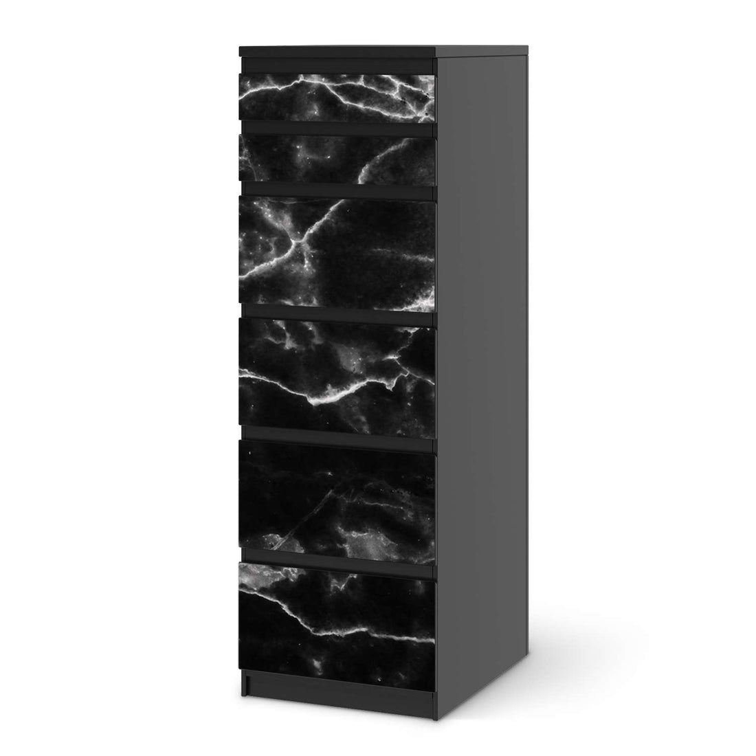 Klebefolie Marmor schwarz - IKEA Malm Kommode 6 Schubladen (schmal) - schwarz