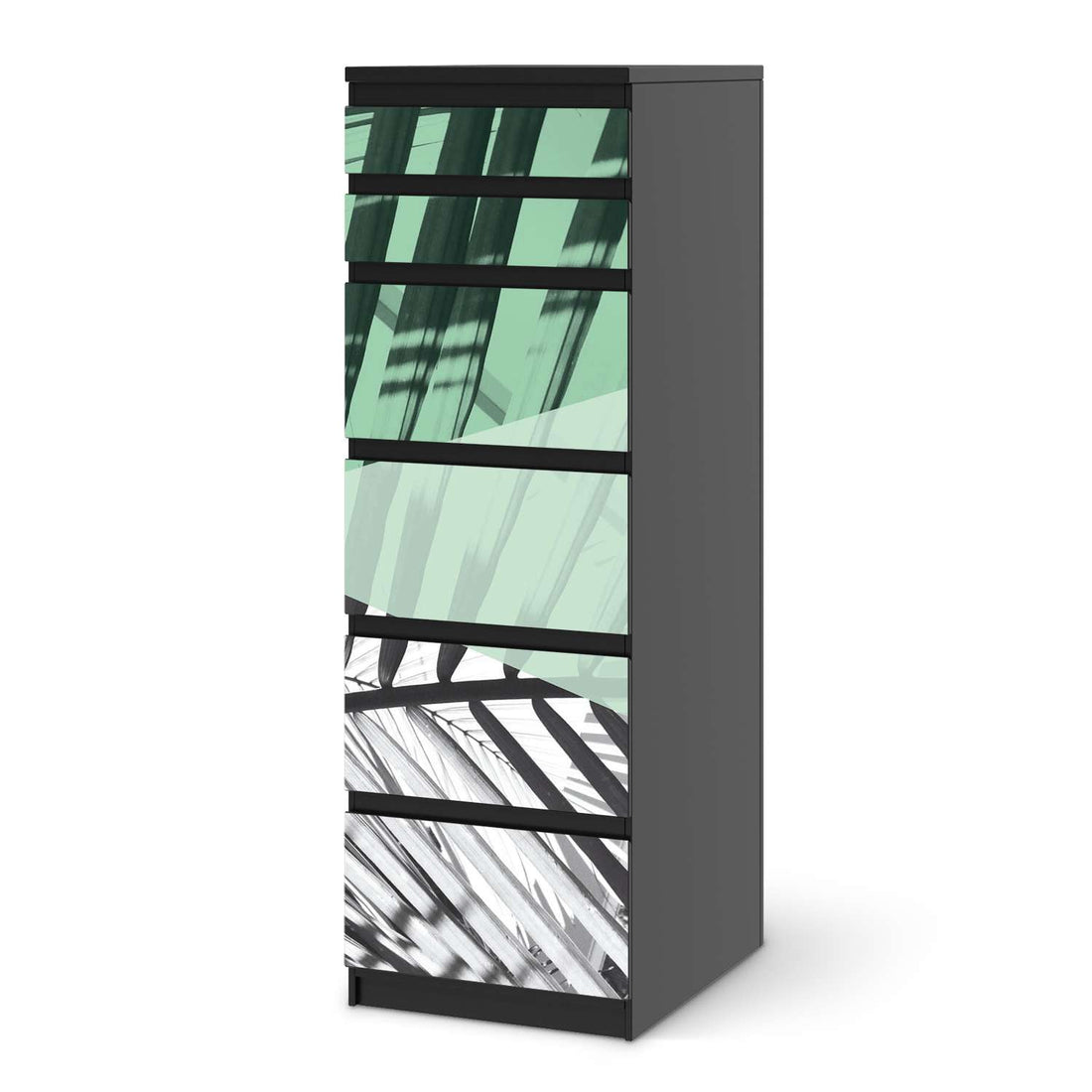 Klebefolie Palmen mint - IKEA Malm Kommode 6 Schubladen (schmal) - schwarz