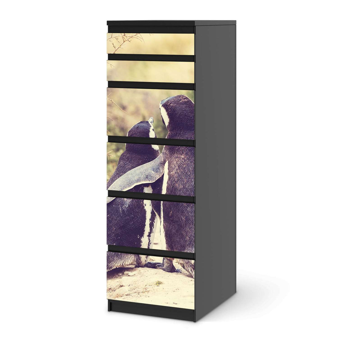 Klebefolie Pingu Friendship - IKEA Malm Kommode 6 Schubladen (schmal) - schwarz