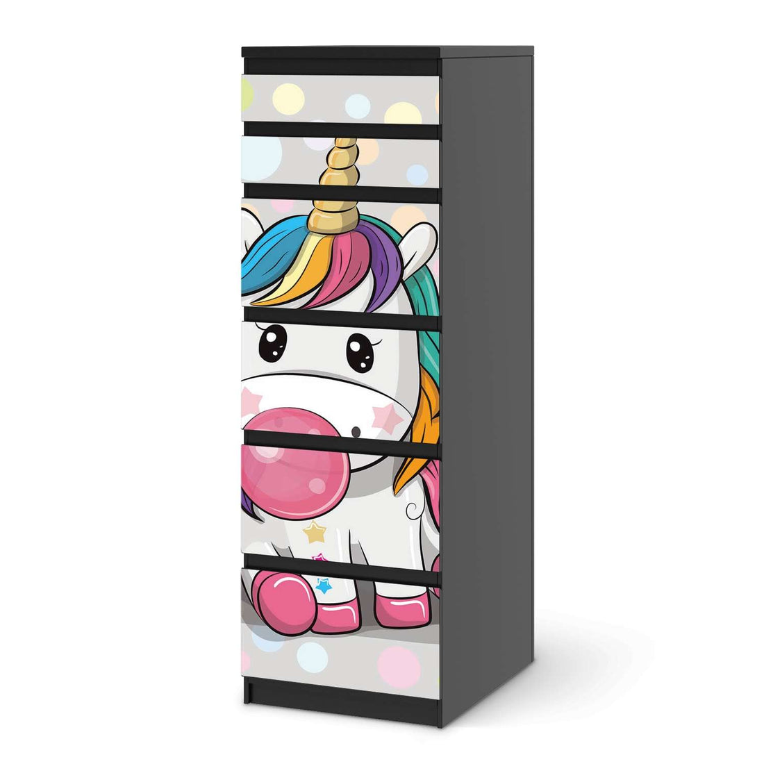 Klebefolie Rainbow das Einhorn - IKEA Malm Kommode 6 Schubladen (schmal) - schwarz