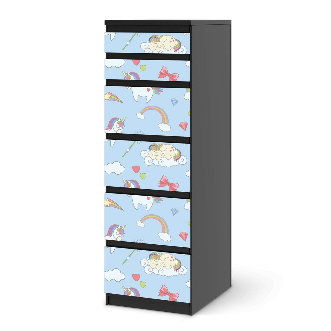 Klebefolie Rainbow Unicorn - IKEA Malm Kommode 6 Schubladen (schmal) - schwarz