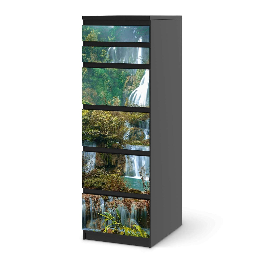Klebefolie Rainforest - IKEA Malm Kommode 6 Schubladen (schmal) - schwarz