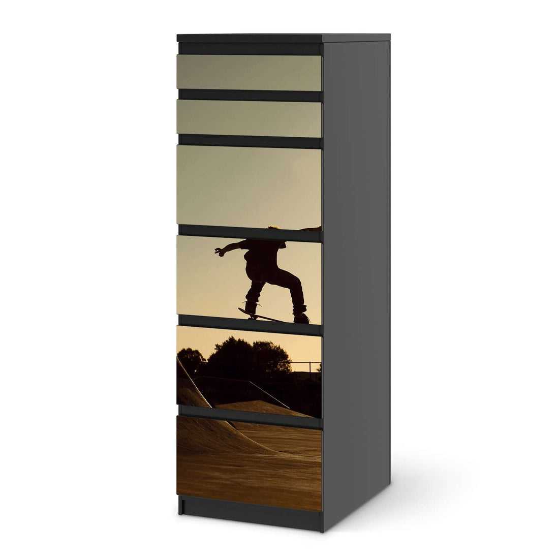 Klebefolie Skater - IKEA Malm Kommode 6 Schubladen (schmal) - schwarz