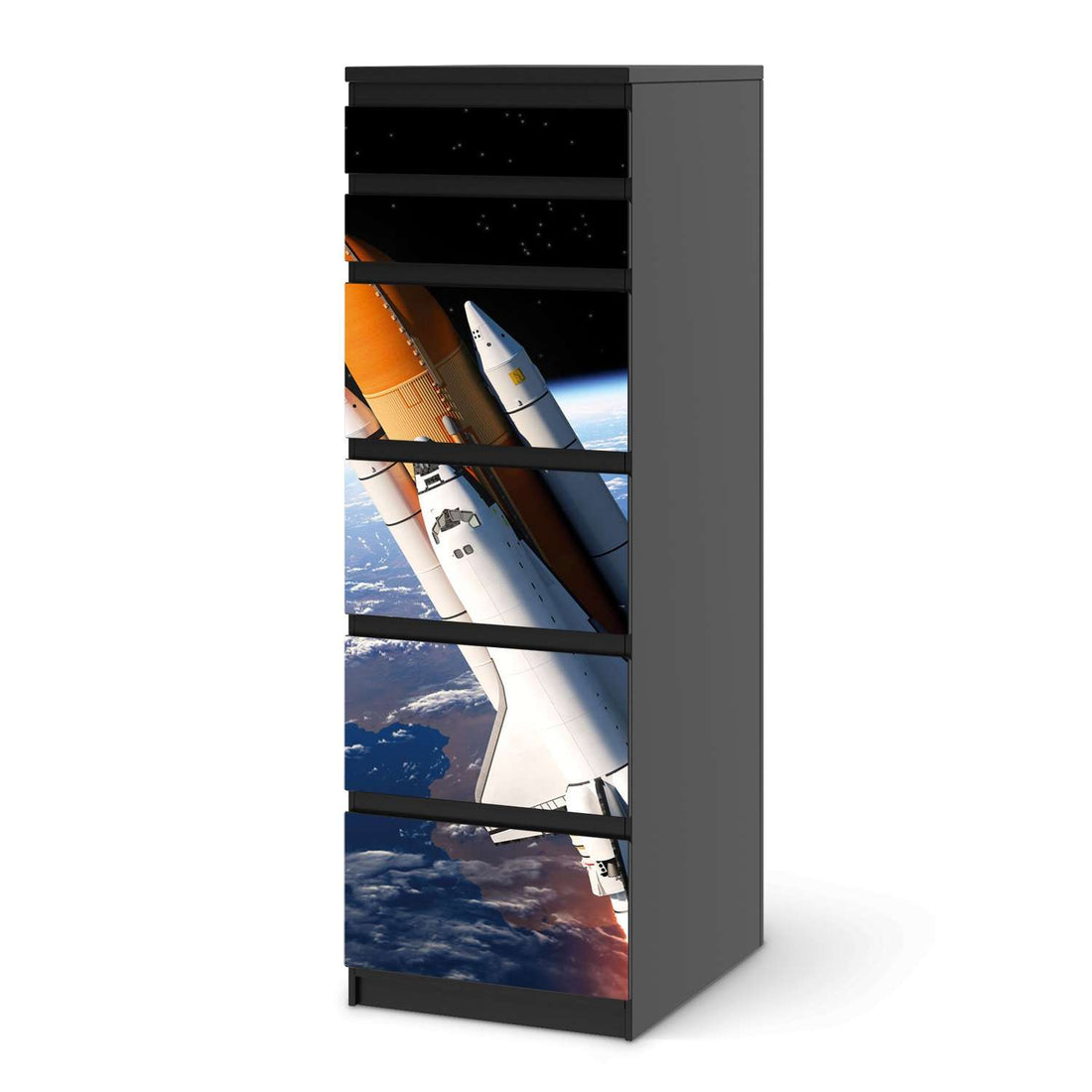 Klebefolie Space Traveller - IKEA Malm Kommode 6 Schubladen (schmal) - schwarz