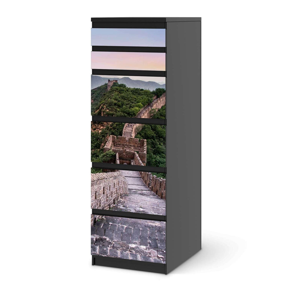 Klebefolie The Great Wall - IKEA Malm Kommode 6 Schubladen (schmal) - schwarz