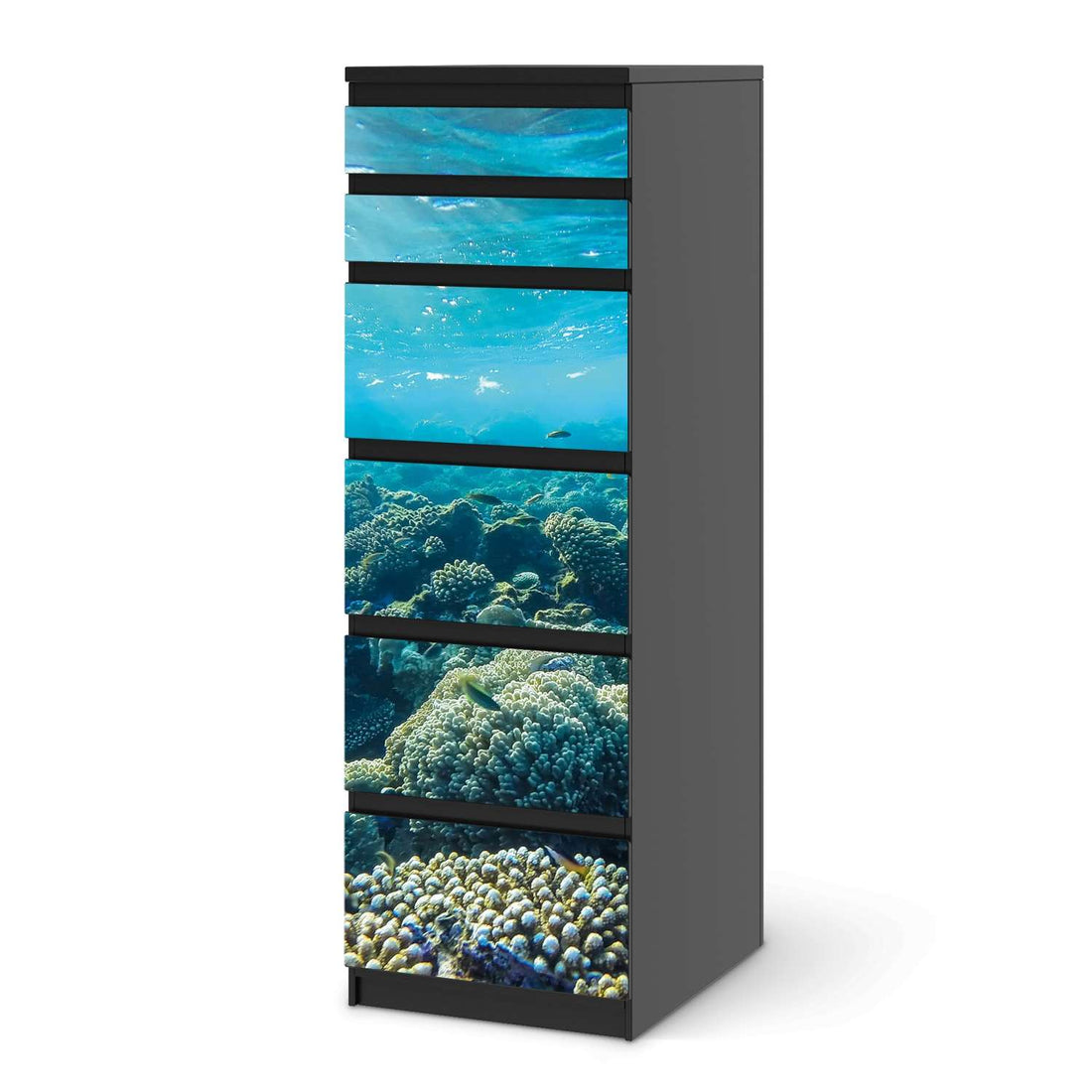Klebefolie Underwater World - IKEA Malm Kommode 6 Schubladen (schmal) - schwarz