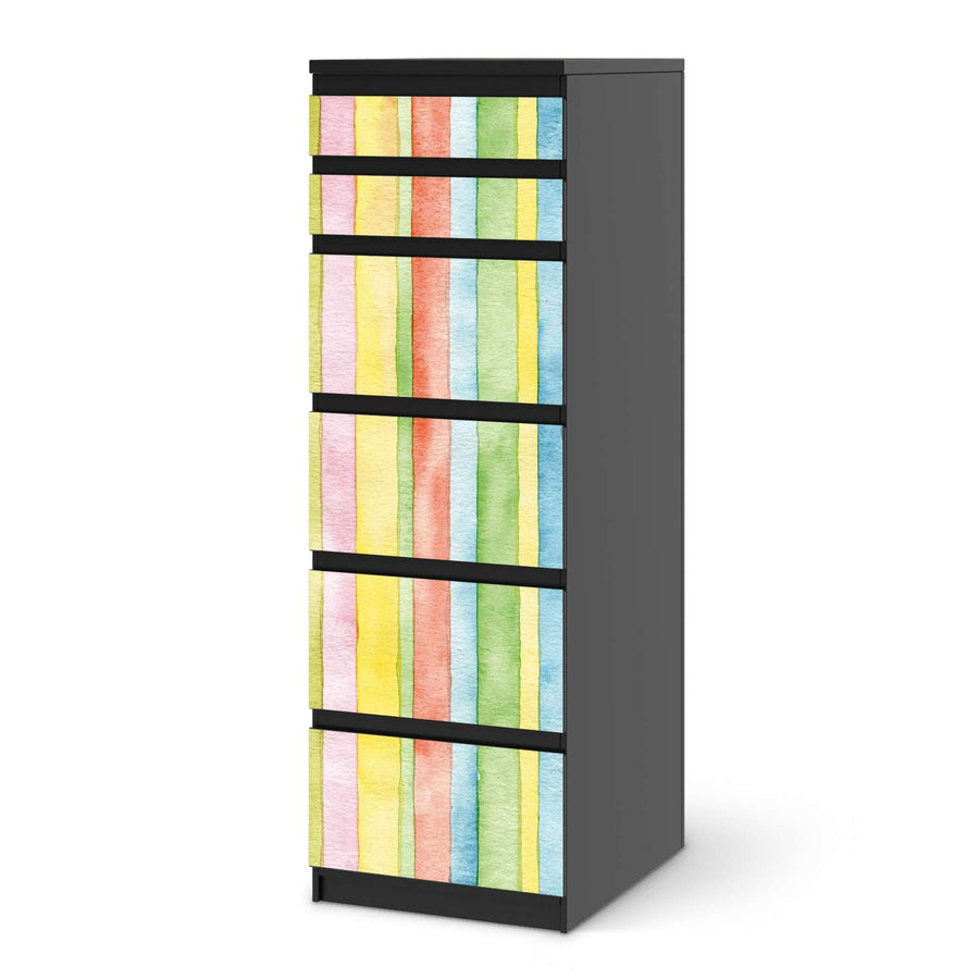 Klebefolie Watercolor Stripes - IKEA Malm Kommode 6 Schubladen (schmal) - schwarz