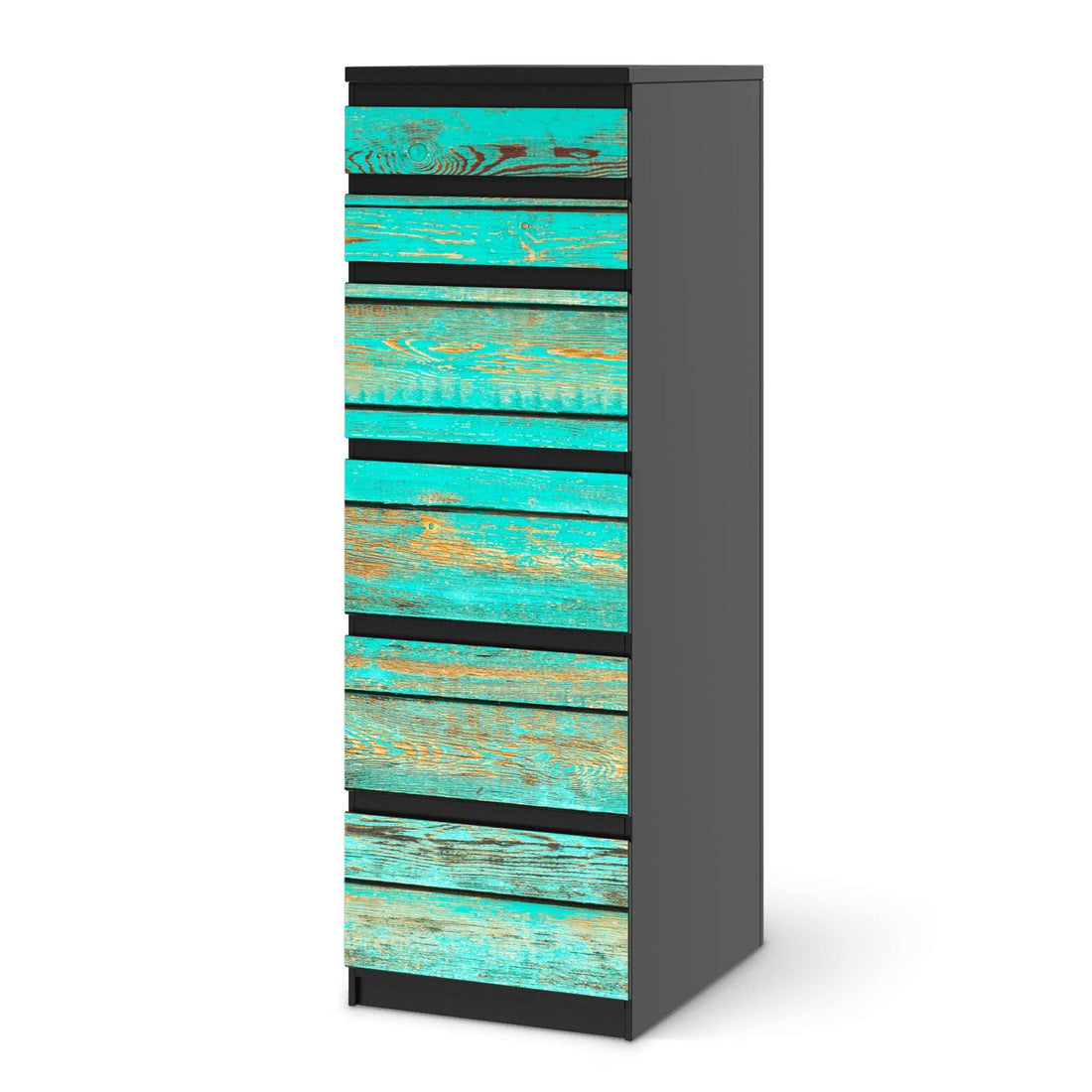 Klebefolie Wooden Aqua - IKEA Malm Kommode 6 Schubladen (schmal) - schwarz