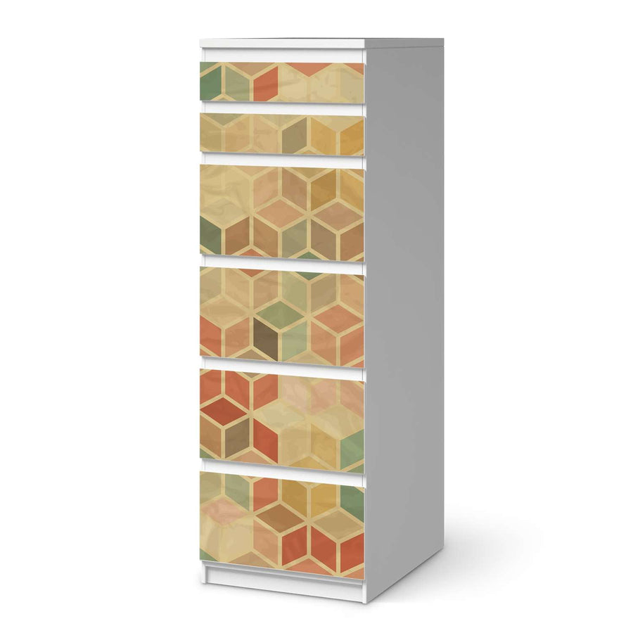 Klebefolie 3D Retro - IKEA Malm Kommode 6 Schubladen (schmal)  - weiss