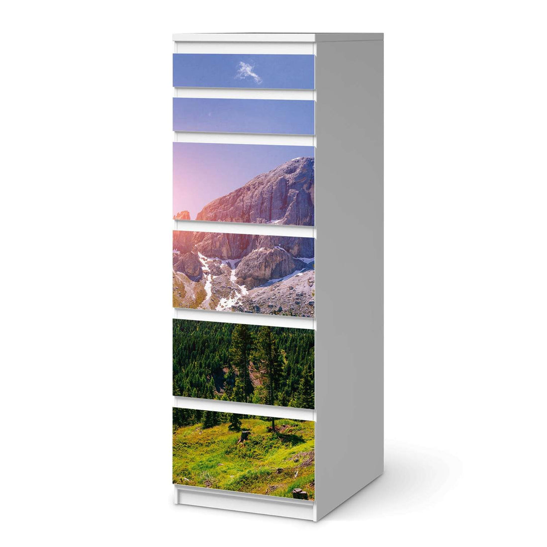 Klebefolie Alpenblick - IKEA Malm Kommode 6 Schubladen (schmal)  - weiss