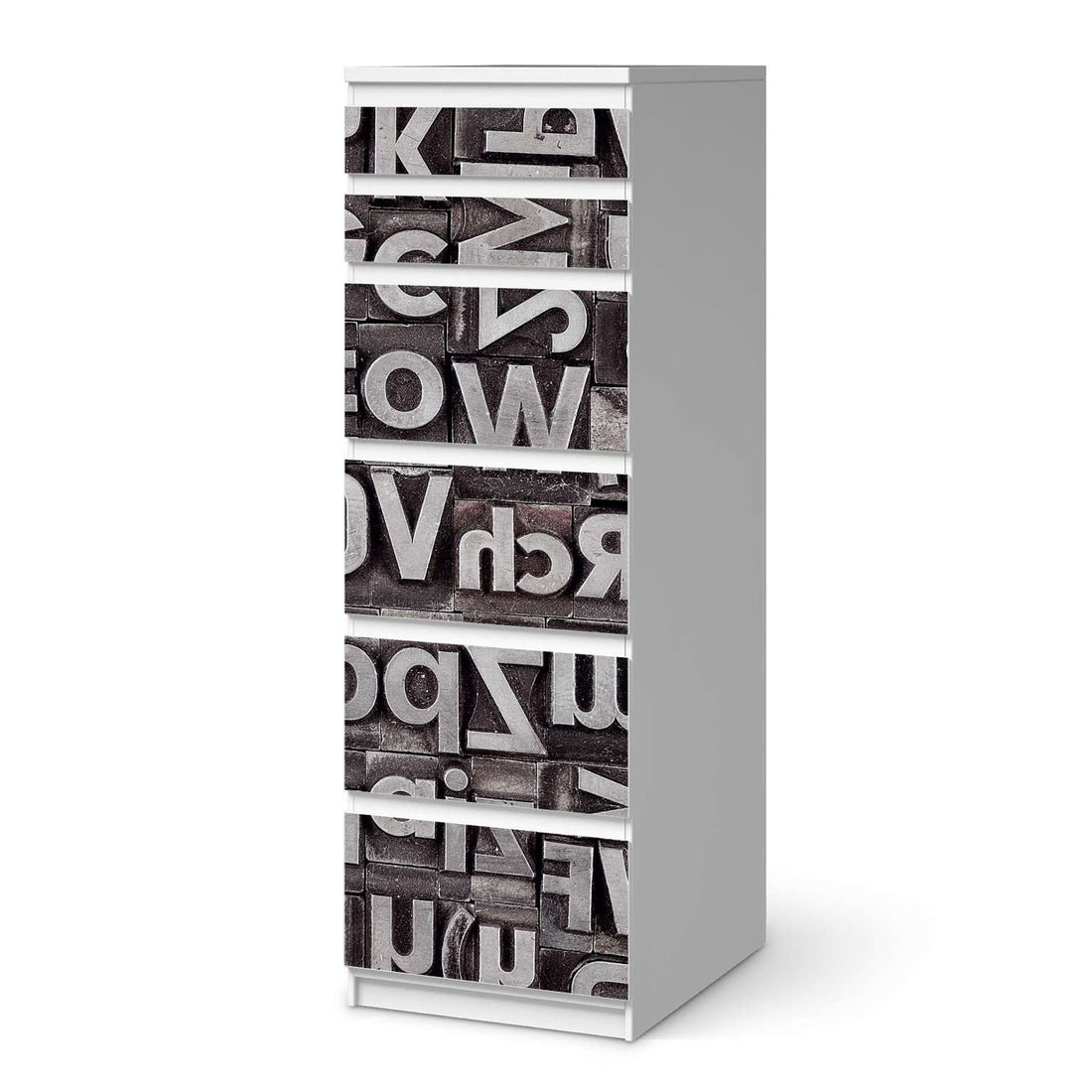Klebefolie Alphabet - IKEA Malm Kommode 6 Schubladen (schmal)  - weiss