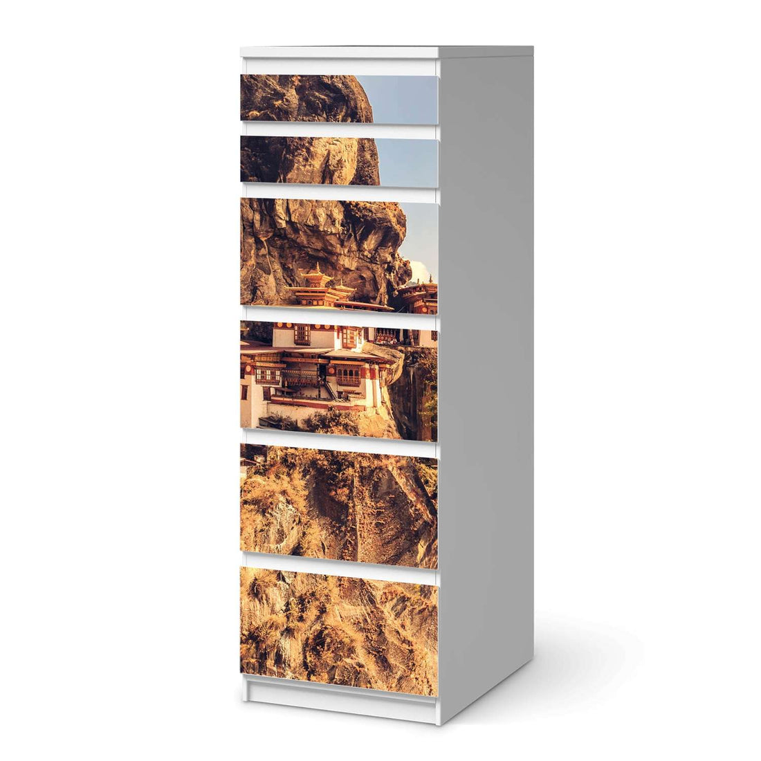 Klebefolie Bhutans Paradise - IKEA Malm Kommode 6 Schubladen (schmal)  - weiss