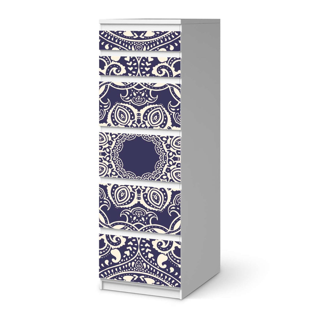 Klebefolie Blue Mandala - IKEA Malm Kommode 6 Schubladen (schmal)  - weiss