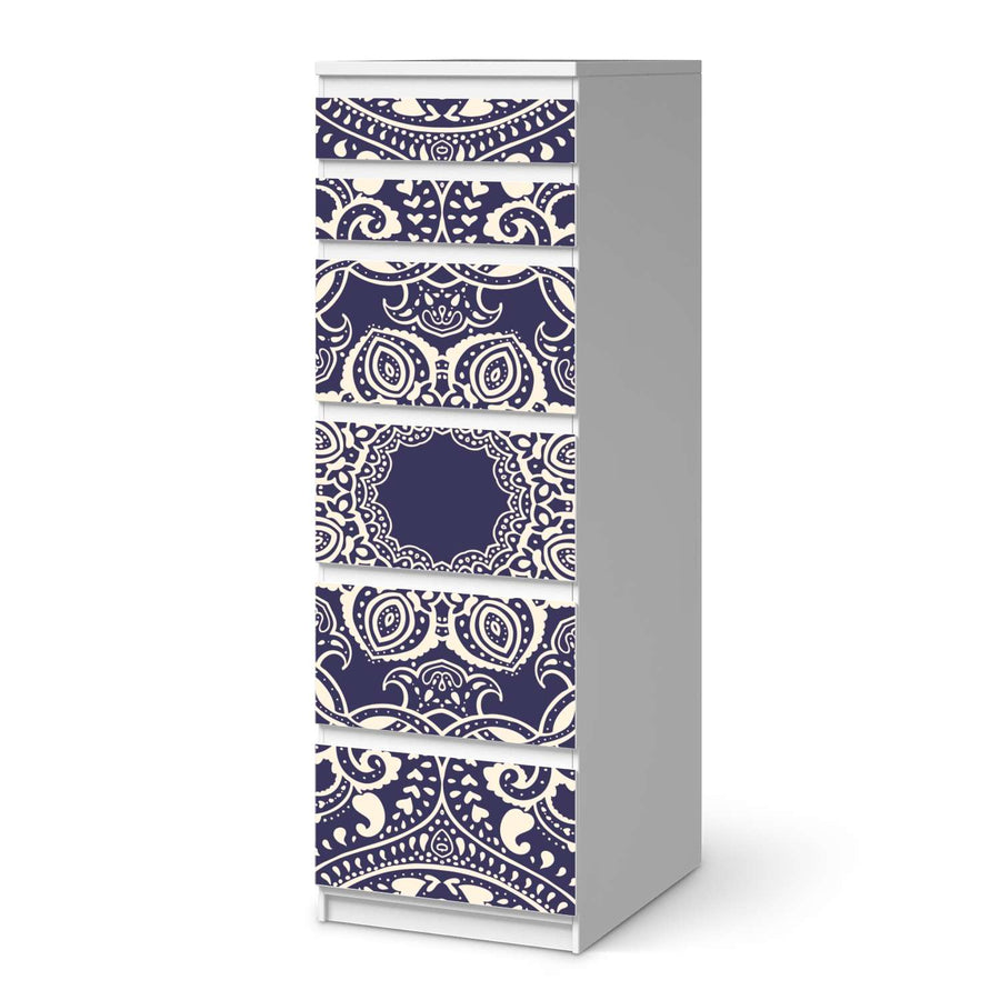 Klebefolie Blue Mandala - IKEA Malm Kommode 6 Schubladen (schmal)  - weiss