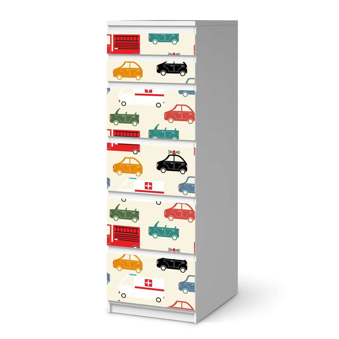Klebefolie Cars - IKEA Malm Kommode 6 Schubladen (schmal)  - weiss