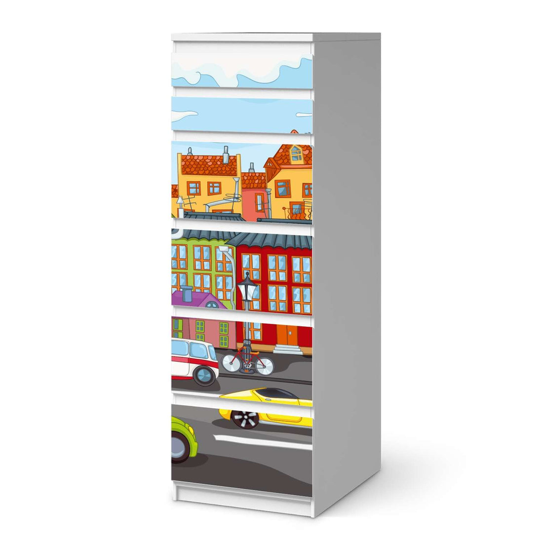Klebefolie City Life - IKEA Malm Kommode 6 Schubladen (schmal)  - weiss