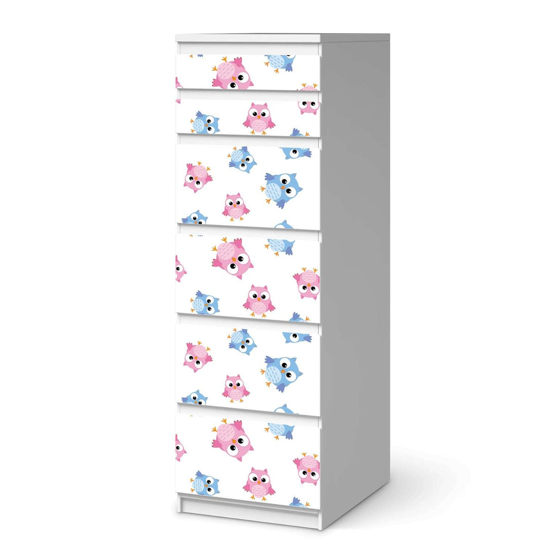 Klebefolie Eulenparty - IKEA Malm Kommode 6 Schubladen (schmal)  - weiss