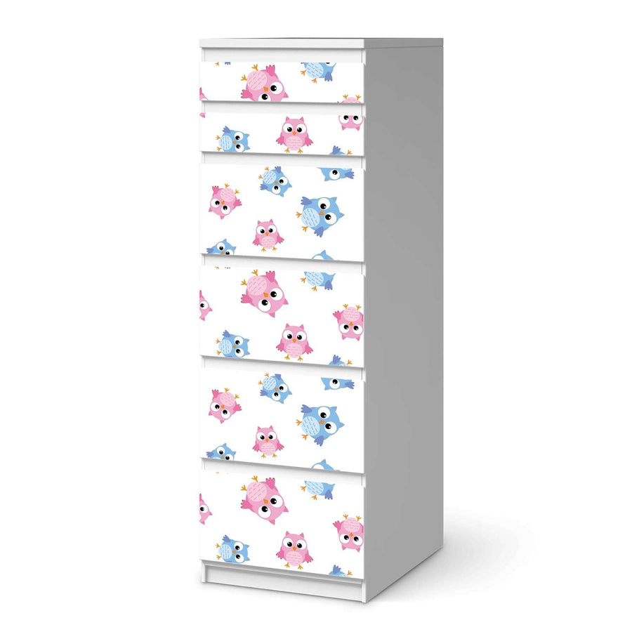 Klebefolie Eulenparty - IKEA Malm Kommode 6 Schubladen (schmal)  - weiss
