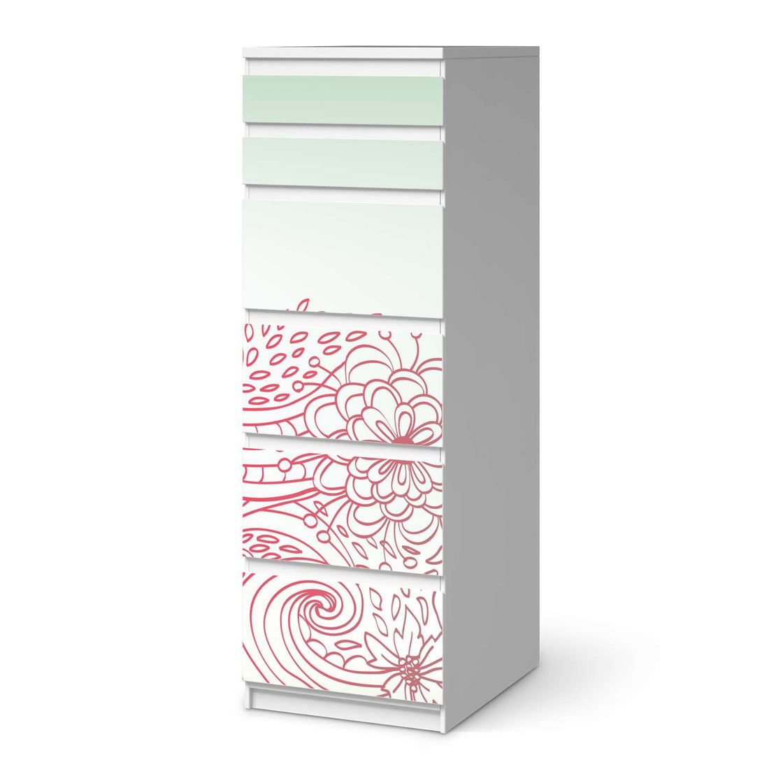 Klebefolie Floral Doodle - IKEA Malm Kommode 6 Schubladen (schmal)  - weiss