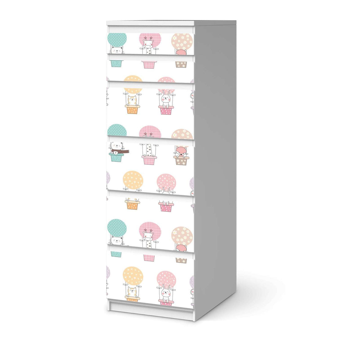 Klebefolie Flying Animals - IKEA Malm Kommode 6 Schubladen (schmal)  - weiss
