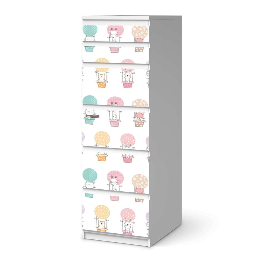 Klebefolie Flying Animals - IKEA Malm Kommode 6 Schubladen (schmal)  - weiss