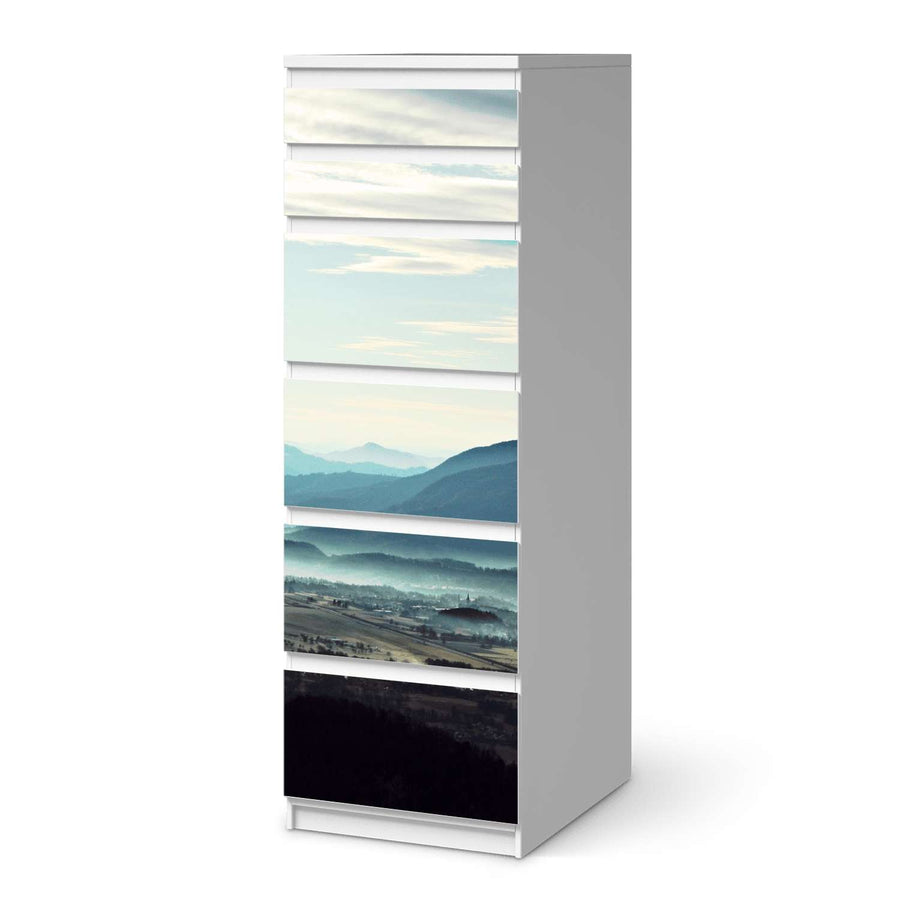 Klebefolie Fog Village - IKEA Malm Kommode 6 Schubladen (schmal)  - weiss