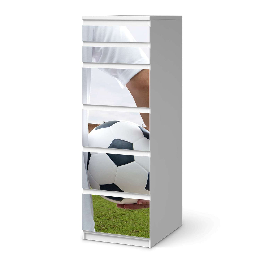 Klebefolie Footballmania - IKEA Malm Kommode 6 Schubladen (schmal)  - weiss